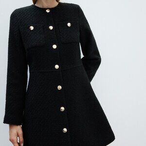 NWT Black  Boucle Dress With Gold Buttons  Size M
